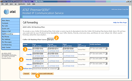 Screen capture - Call Forwarding - Add Caller ID Routing Plan