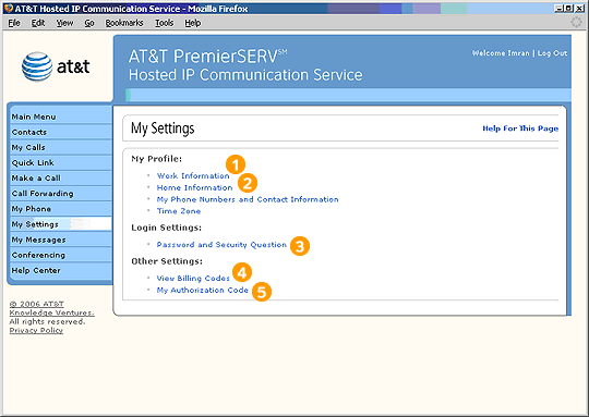 Screen capture - My Settings