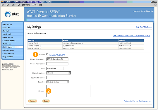 Screen capture - My Settings - Home Information