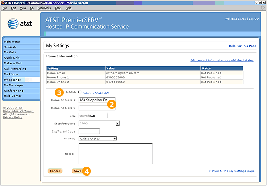 Screen capture - My Settings - Home Information