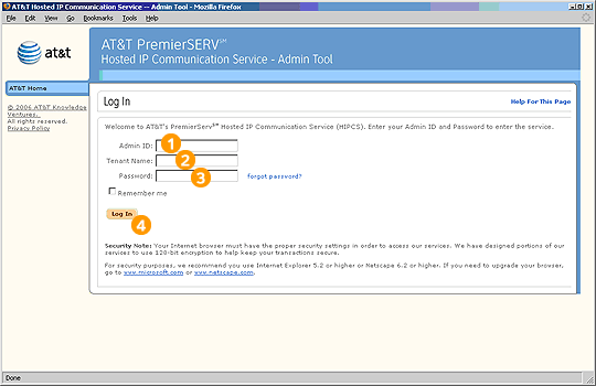 Screen capture - Log in