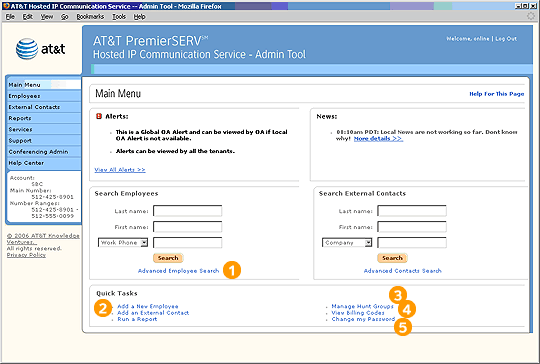 Screen capture - Main Menu