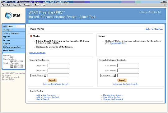 Screen capture - Main Menu