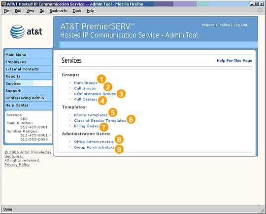 Screen capture - Services