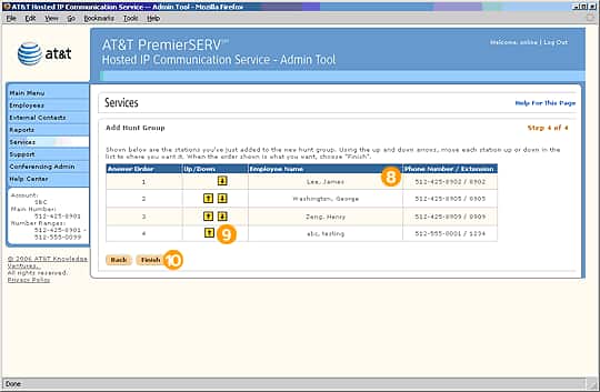 Screen capture - Services - Add Hunt Group - Step 4 of 4