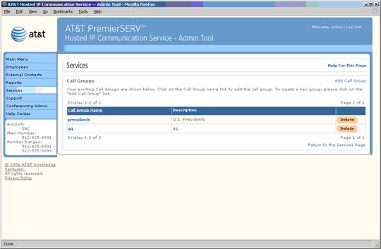 Screen capture - Services - Call Groups