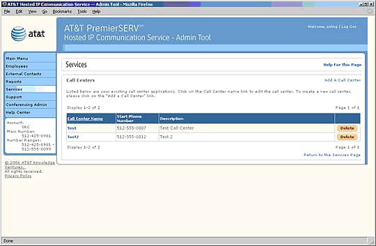Screen capture - Services - Call Centers