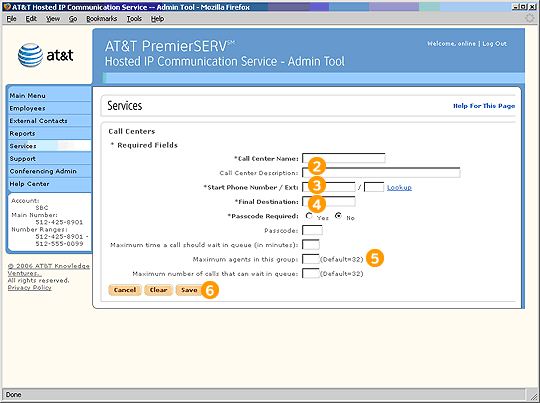 Screen capture - Services - Add Call Center