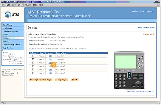 Screen capture - Services - Add Phone Template - Step 2 of 2