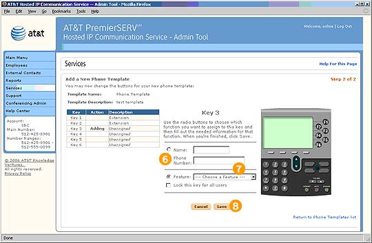 Screen capture - Services - Add Phone Template - Step 2 of 2, Individual Key