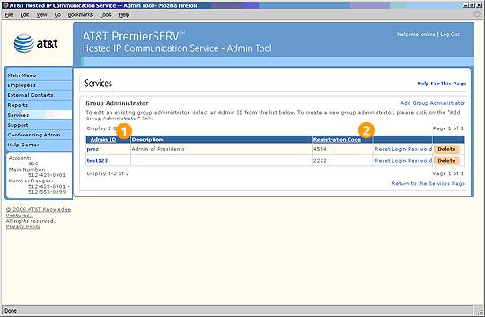 Screen capture - Services - Group Administrator