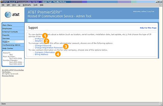 Screen capture - Support