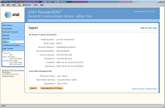 Screen capture - Services - View IP Phone