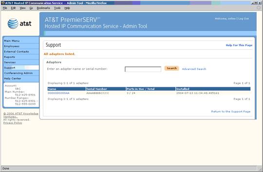 Screen capture - Support - Adapters