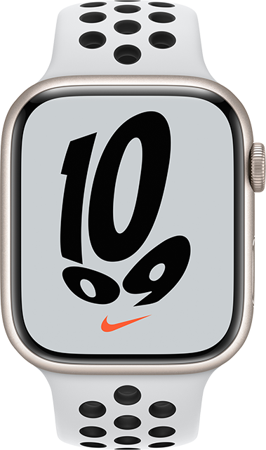 Apple Watch Nike Series 7 - 45 mm - Aluminio blanco estelar, correa deportiva negro platinado
