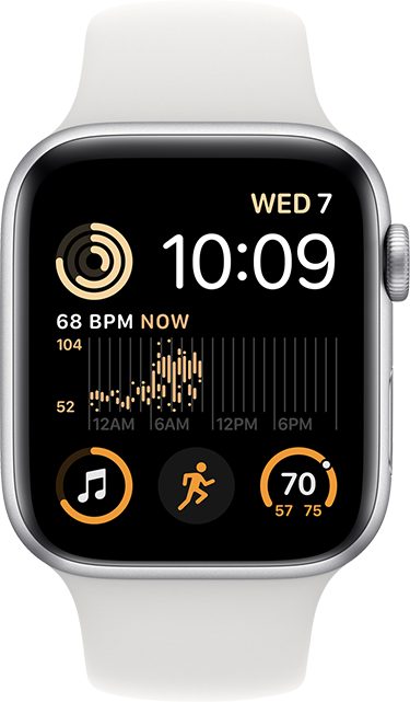 Apple Watch SE 2.ª gen., (2022) - 44 mm, aluminio plateado con correa deportiva blanco, M/L