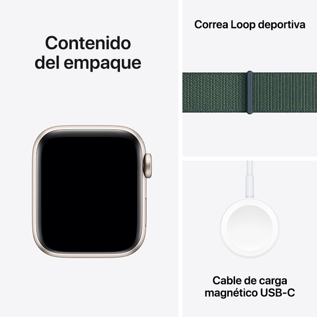 Apple Watch SE 2.ª gen. (2022), 40 mm, aluminio blanco estelar con correa deportiva verde lago (consulta de producto 8)
