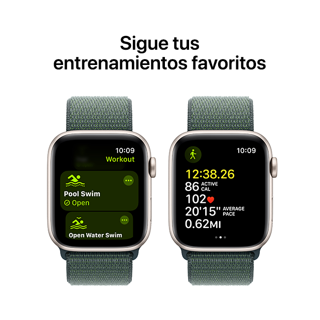 Apple Watch SE 2.ª gen. (2022), 44 mm, aluminio blanco estelar con correa deportiva verde lago (consulta de producto 7)