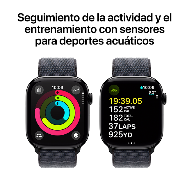 Apple Watch Series 10 de 46 mm, aluminio negro azabache con correa deportiva color tinta (consulta de producto 5)