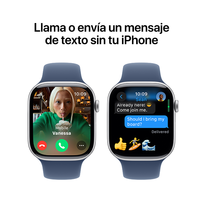 Apple Watch Series 10 de 46 mm, aluminio plateado con correa deportiva de denim, M-L (consulta de producto 8)