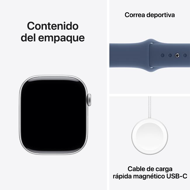 Apple Watch Series 10 de 46 mm, aluminio plateado con correa deportiva de denim, M-L (consulta de producto 10)
