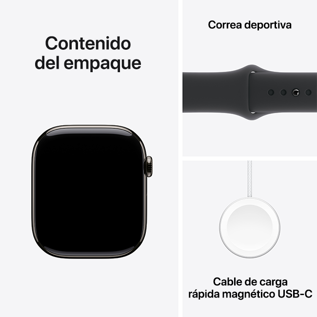 Apple Watch Series 10 de 46 mm, titanio color pizarra con correa deportiva negra, M-L (consulta de producto 10)