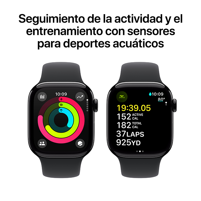 Apple Watch Series 10 de 42 mm, aluminio negro azabache con correa deportiva negra, S-M (consulta de producto 5)