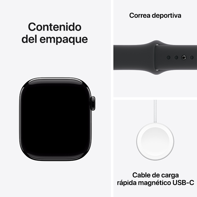 Apple Watch Series 10 de 42 mm, aluminio negro azabache con correa deportiva negra, S-M (consulta de producto 10)