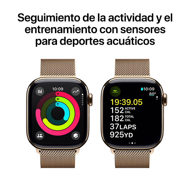 Apple Watch Series 10 de 42 mm, titanio dorado con correa Milanese Loop dorada (consulta de producto 5)
