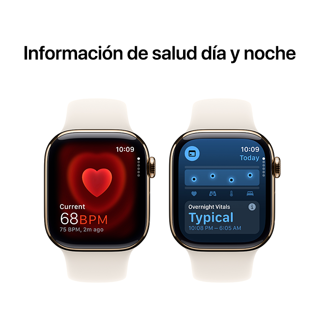 Apple Watch Series 10 de 42 mm, titanio dorado con correa deportiva blanco estelar, M-L (consulta de producto 6)