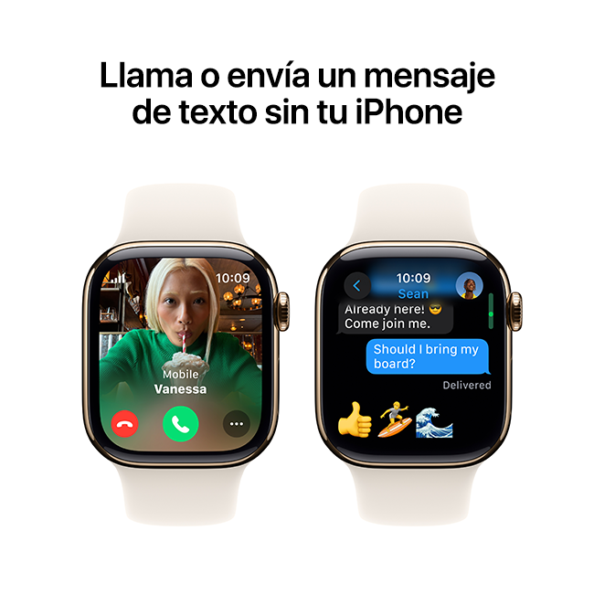 Apple Watch Series 10 de 42 mm, titanio dorado con correa deportiva blanco estelar, M-L (consulta de producto 8)