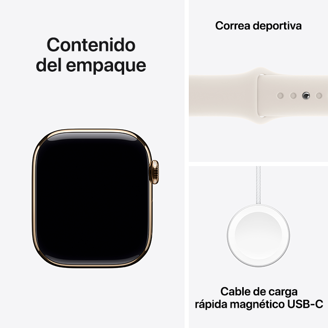 Apple Watch Series 10 de 42 mm, titanio dorado con correa deportiva blanco estelar, M-L (consulta de producto 10)
