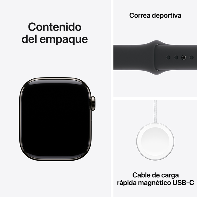 Apple Watch Series 10 de 42 mm, titanio color pizarra con correa deportiva negra, S-M (consulta de producto 10)