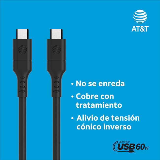 Paquete de 3 cables USB C a Tipo C de 6 ft AT&T Essentials, negro (consulta de producto 3)