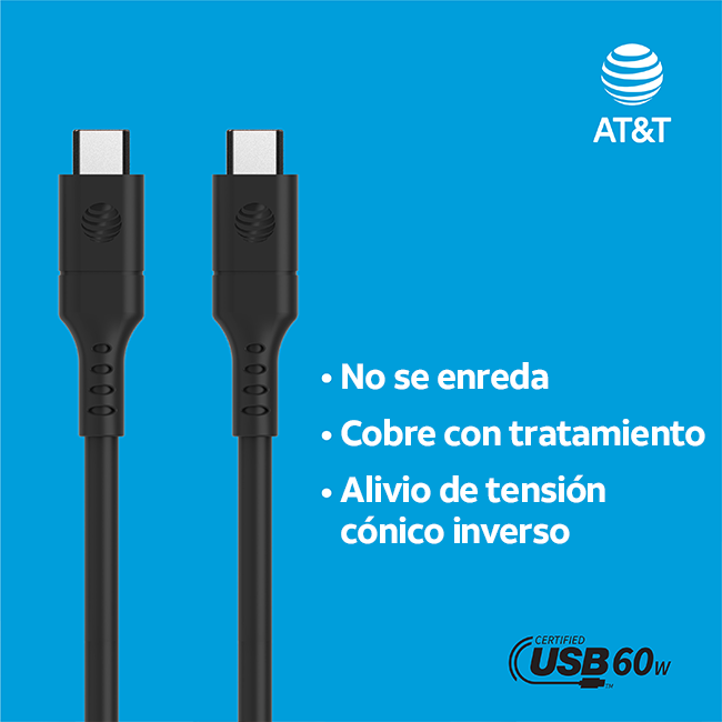 Cable USB C a tipo C AT&T Essentials de 8 pies