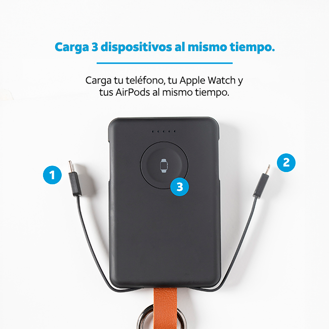 Llavero con batería portátil con conectores tipo C y Lightning AT&T Essentials, 5K