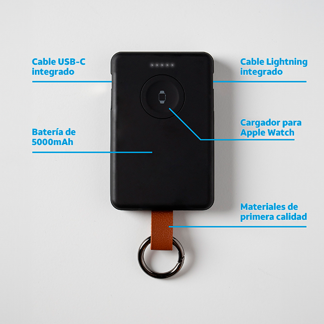 Llavero con batería portátil con conectores tipo C y Lightning AT&T Essentials, 5K