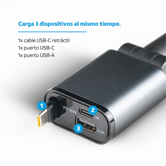 Cargador para vehículo de 50 W de AT&T con cable retráctil tipo C