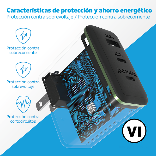 Central de carga AT&T Power Delivery con múltiples puertos de 72 W (USB-C + USB-A), negro (consulta de producto 4)