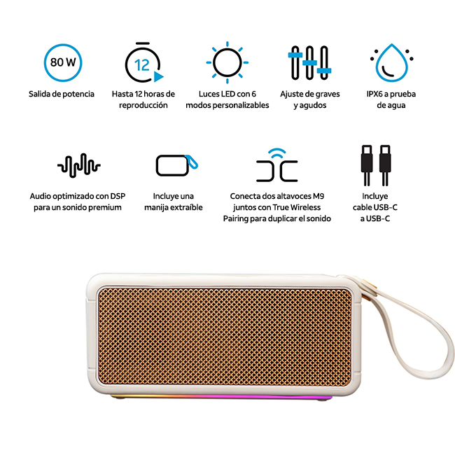 Altavoz Bluetooth AT&T Essentials Retro de 80 W, crema (consulta de producto 6)