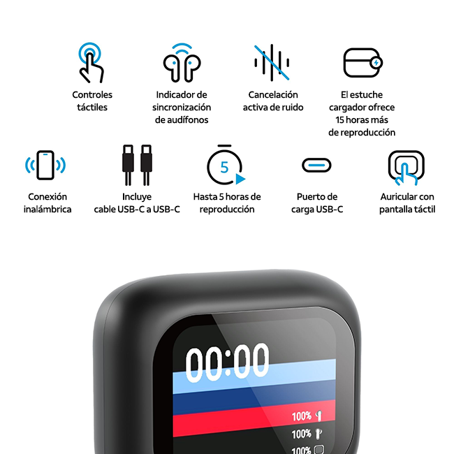 Audífonos AT&T Essentials True Wireless con pantalla LED táctil, negro (consulta de producto 6)