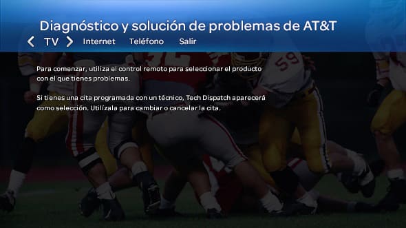Pantalla de Diagnóstico y solución de problemas en la pestaña U-verse TV