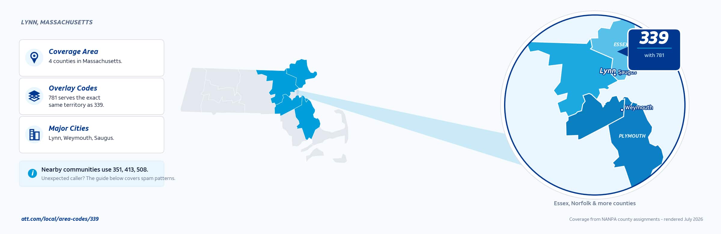 Map of area code 339 coverage in Massachusetts