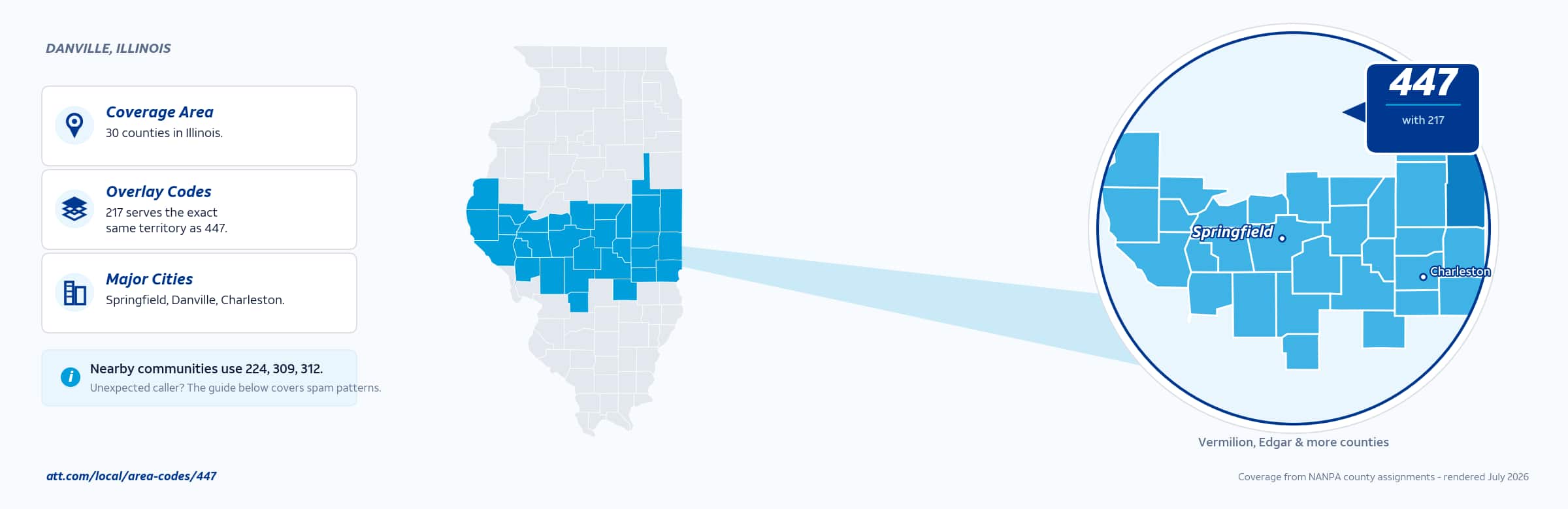 Map of area code 447 coverage in Illinois