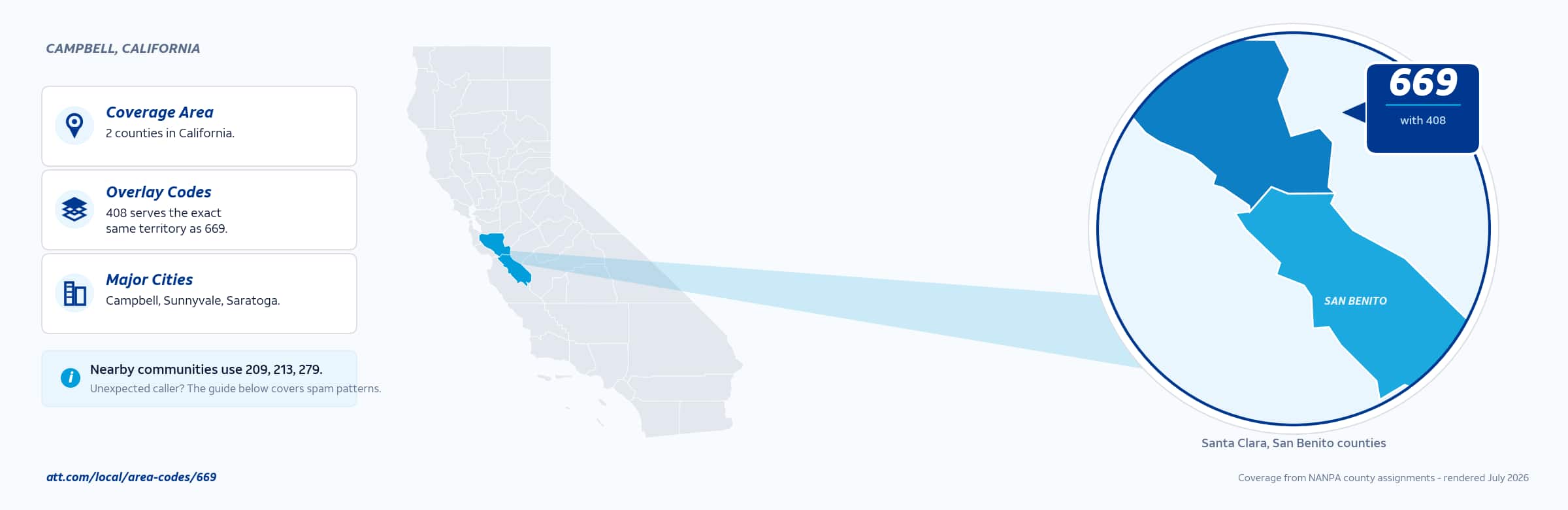 Map of area code 669 coverage in California