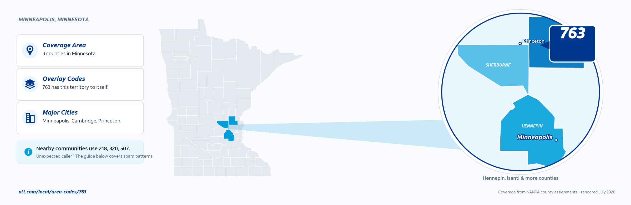 Map of area code 763 coverage in Minnesota