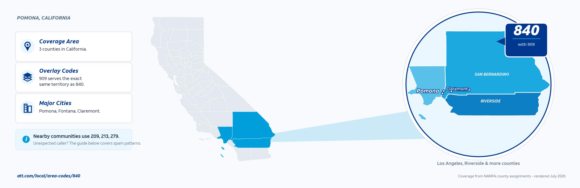 Map of area code 840 coverage in California