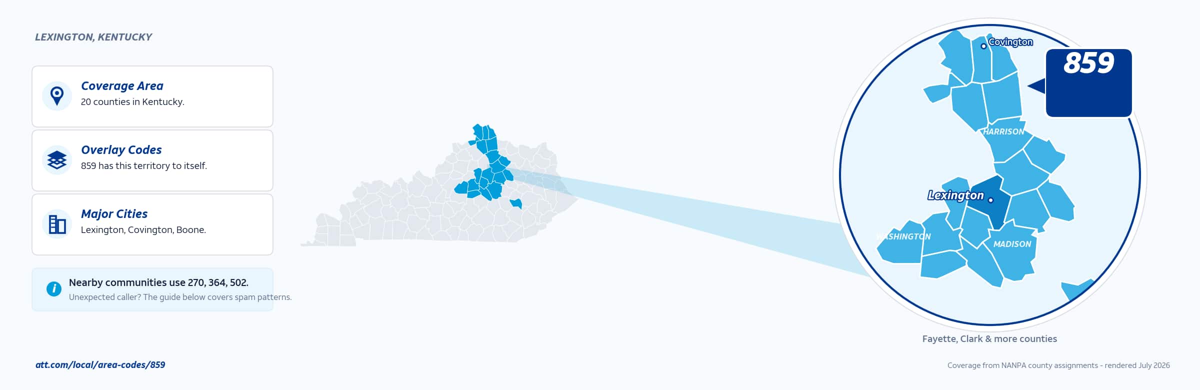 Map of area code 859 coverage in Kentucky