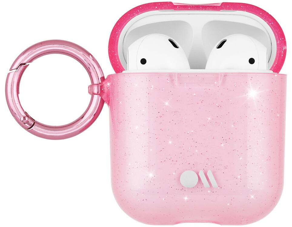 PULOKA Glitter Airpods Cases for Girls Shimmer Shiny Cover with Keychain  for Apple Airpods 1/2 Charging Case - Pink