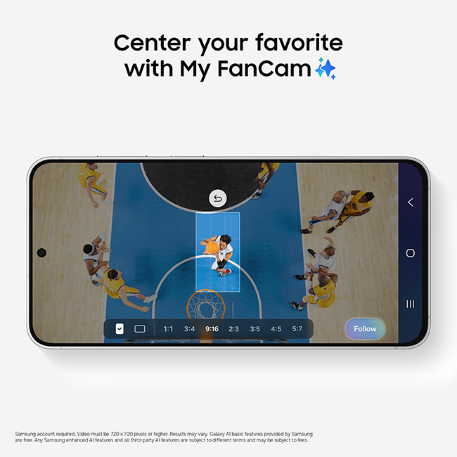 My FanCam feature automatically centers a selected player during a basketball game.